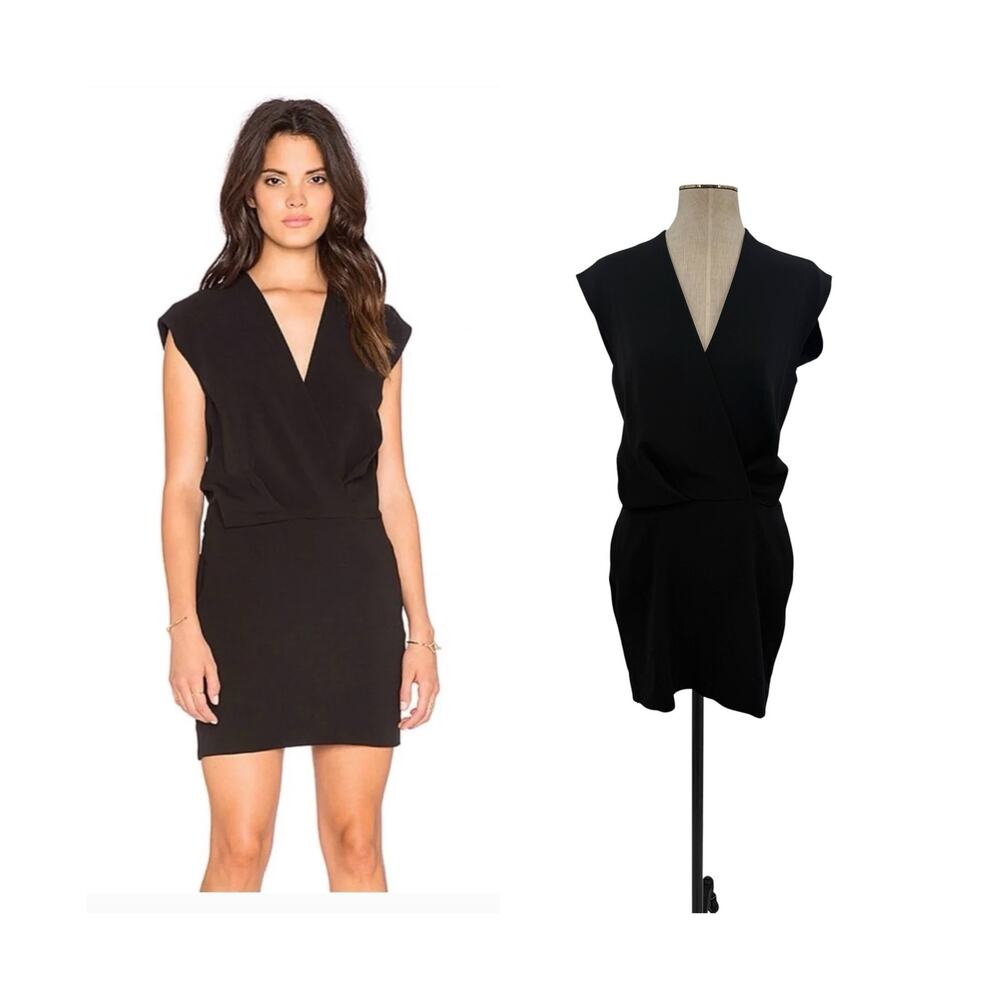 L'AGENCE Cara Mini Dress Wrap V Neck Cap Sleeve Black Cocktail Size 2